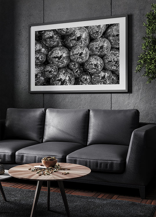 Disco Balls in Black and White Poster - Posterbox.dk