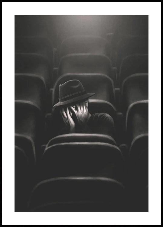 Fear, lone man in theater with hidden face Poster - Posterbox.dk