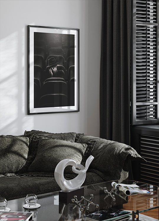 Fear, lone man in theater with hidden face Poster - Posterbox.dk