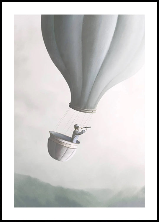 Flying with Hot Air Balloon, whimsical Poster - Posterbox.dk