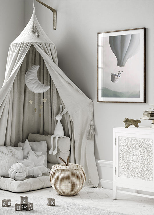 Flying with Hot Air Balloon, whimsical Poster - Posterbox.dk