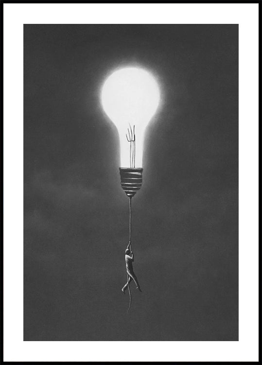 Flying with Light Bulb Poster - Posterbox.dk