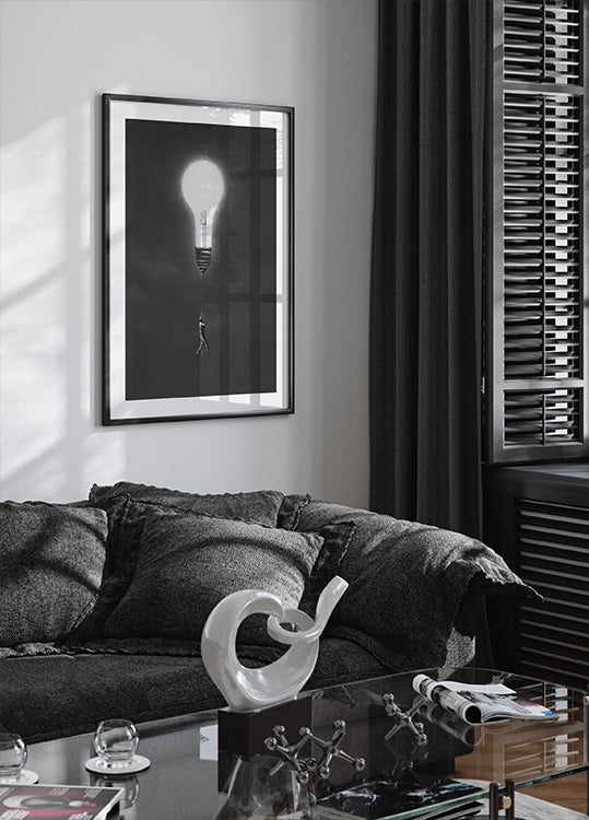 Flying with Light Bulb Poster - Posterbox.dk