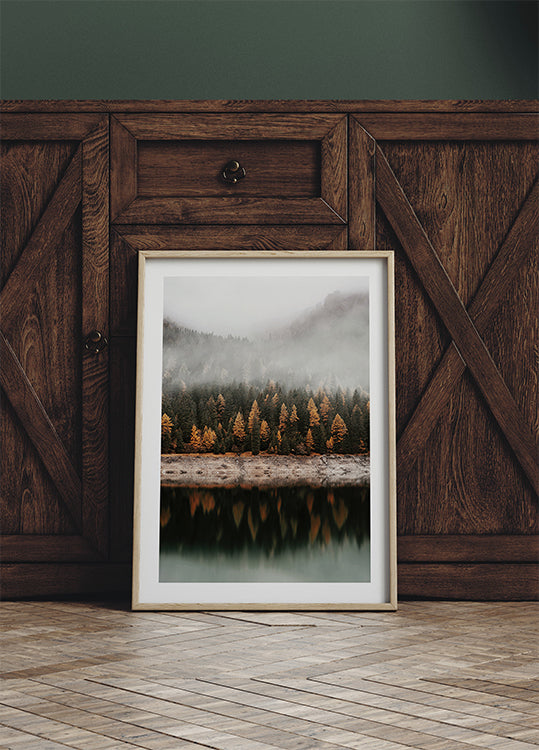 Foggy Autumn Forest Near the Lake Poster - Posterbox.dk