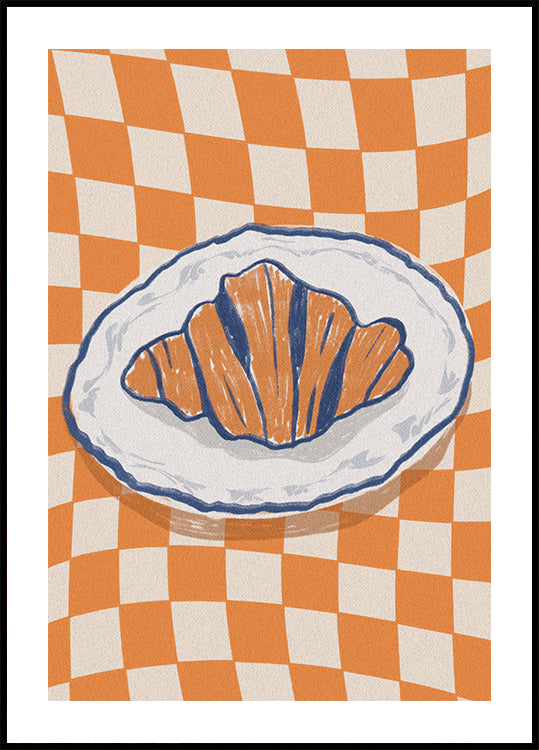 French Morning, Croissant on Retro Plate Poster - Posterbox.dk