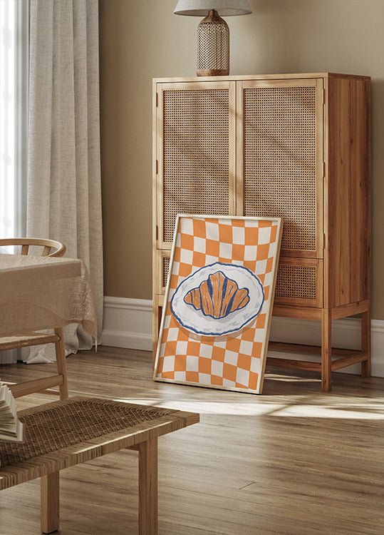 French Morning, Croissant on Retro Plate Poster - Posterbox.dk