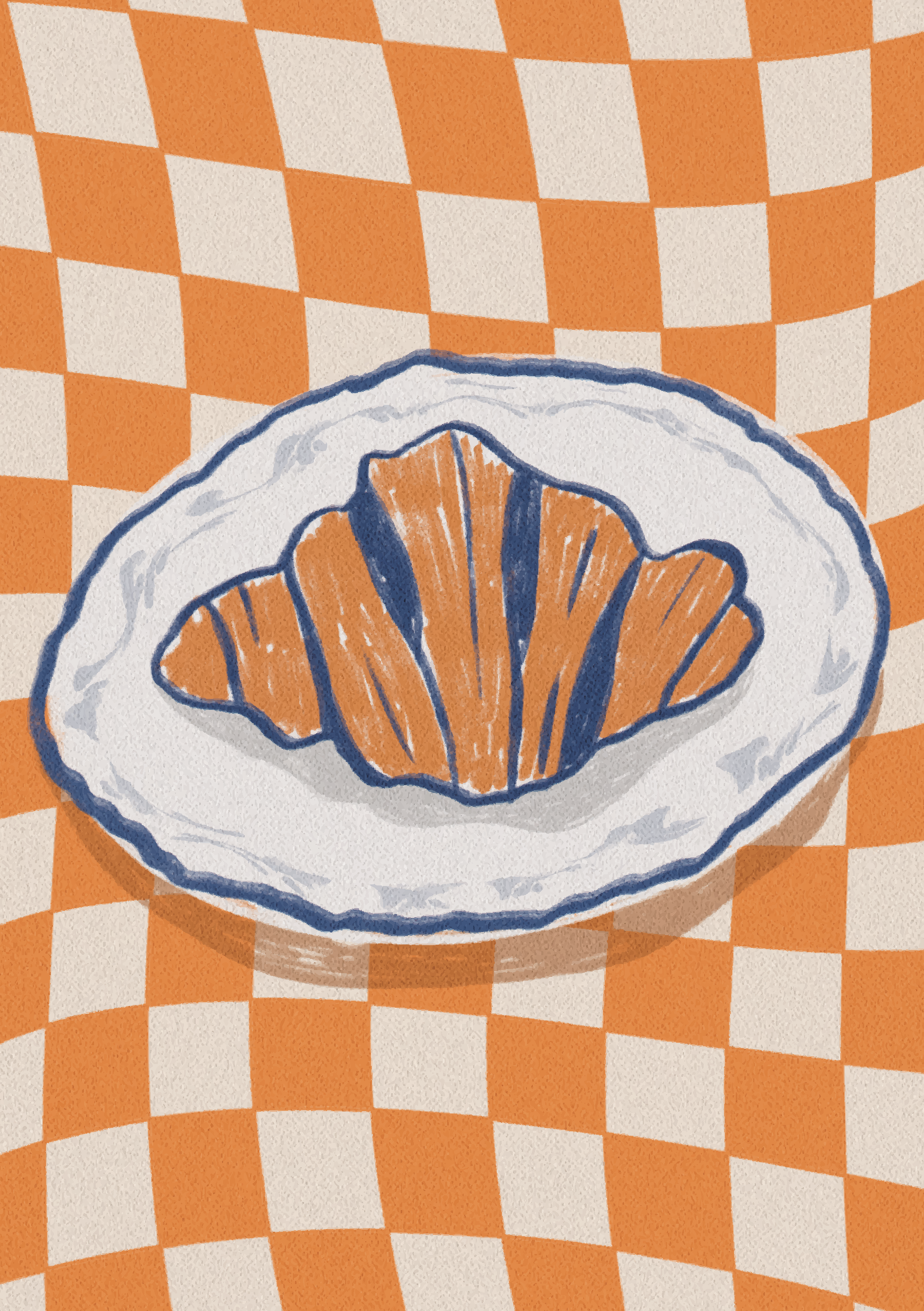 French Morning, Croissant on Retro Plate Poster - Posterbox.dk