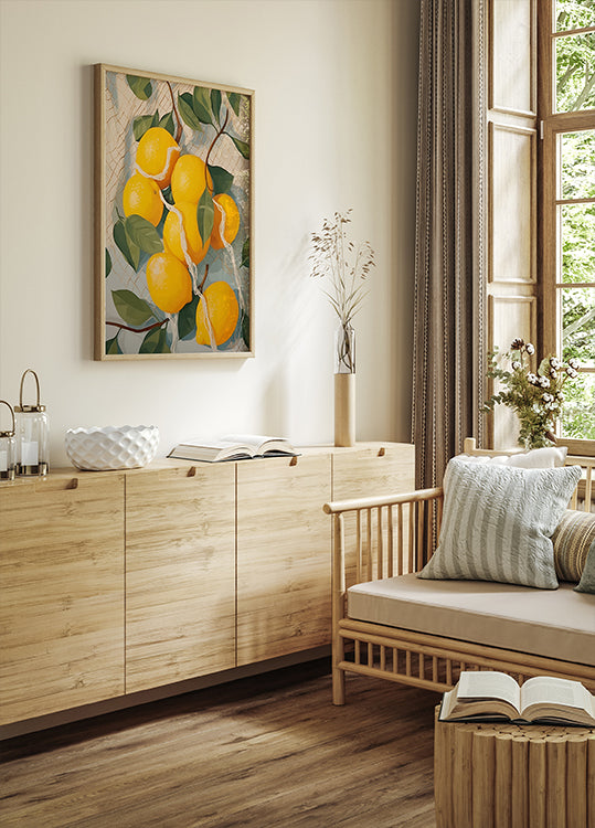 Fresh Lemons in Netting, Citrus Fruit Poster - Posterbox.dk