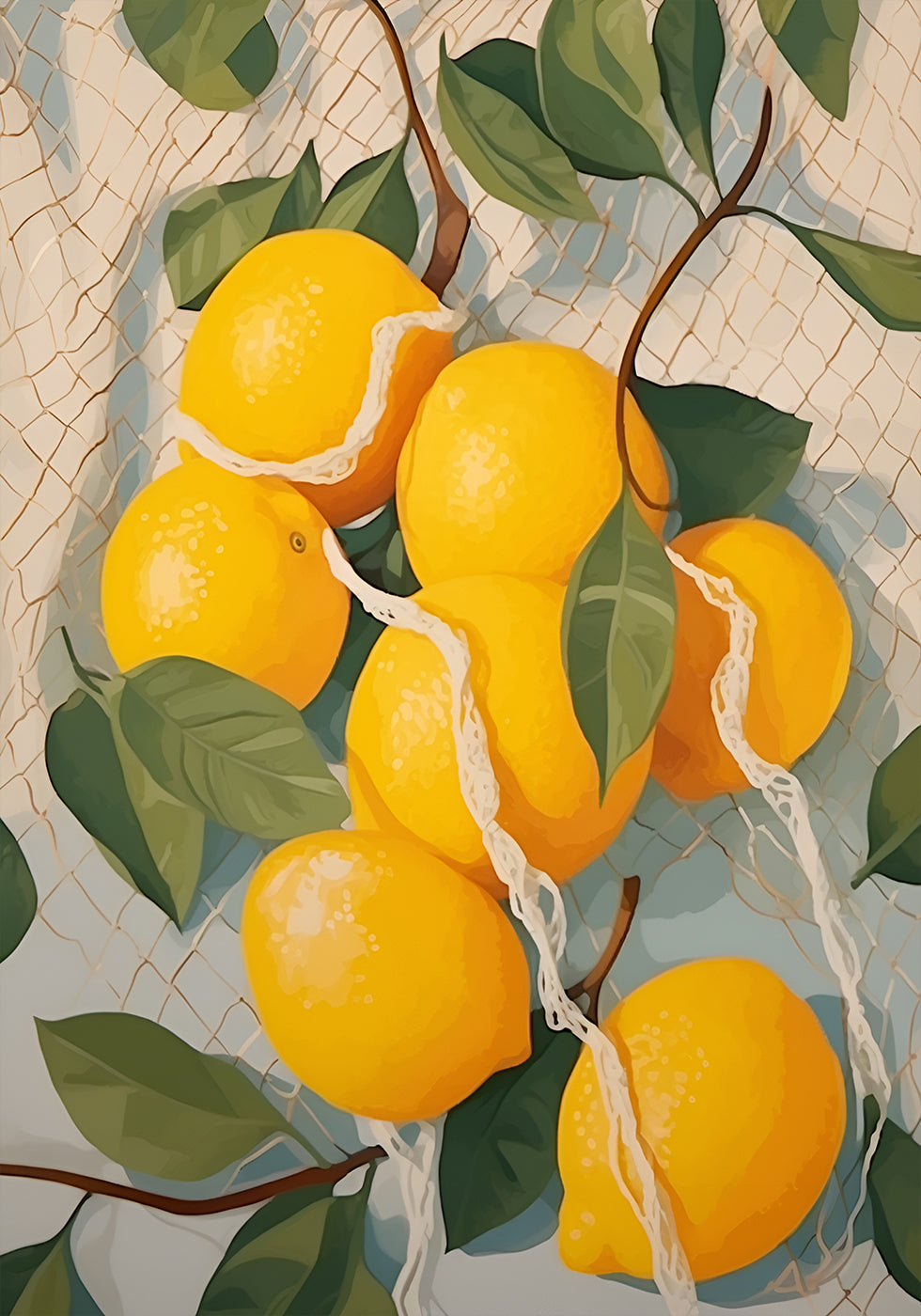 Fresh Lemons in Netting, Citrus Fruit Poster - Posterbox.dk