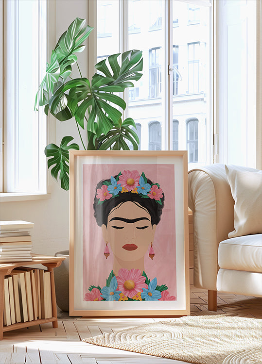 Frida Kahlo floral portrait Poster - Posterbox.dk