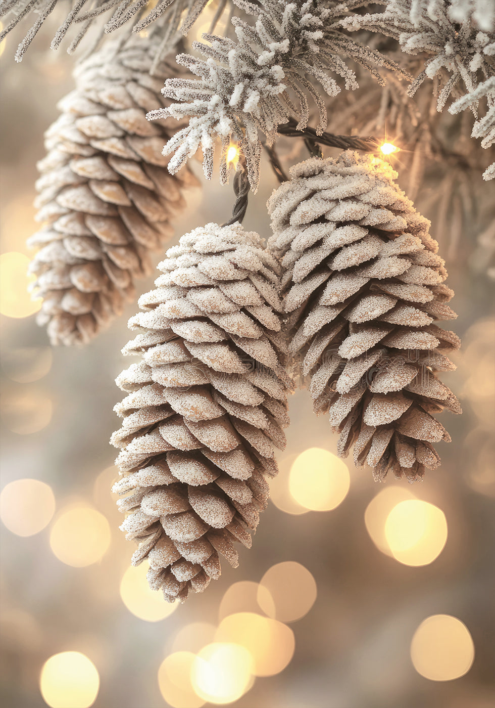 a close up of a pine cone on a Christmas tree