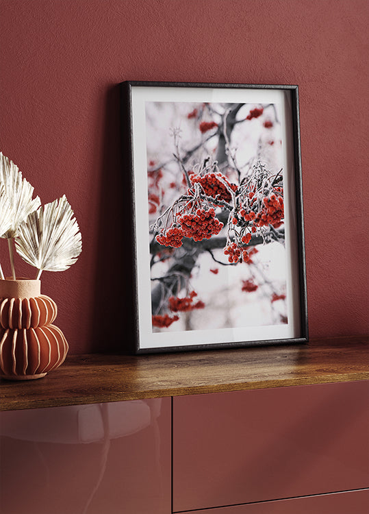 Frosted Red Berries on Winter Branches Poster - Posterbox.dk