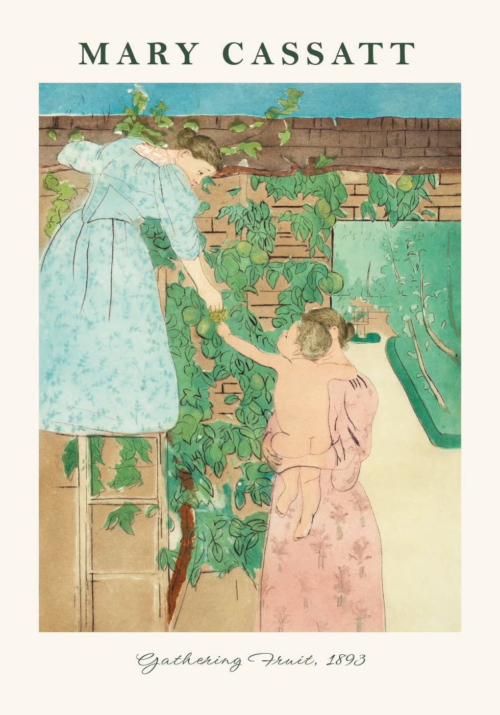 Gathering Fruit, Mother And Child Garden, Mary Cassatt Poster - Posterbox.dk