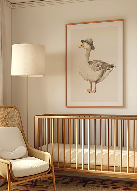 Gentleman Goose, Fedora Hat, Whimsical Bird Poster - Posterbox.dk