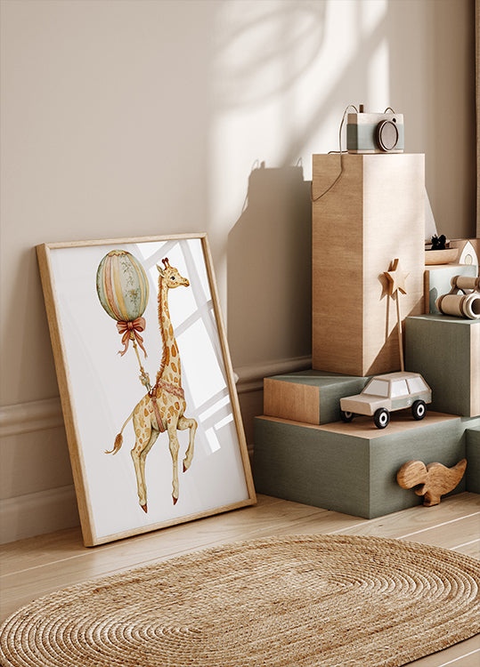 Giraffe and Balloon Poster - Posterbox.dk