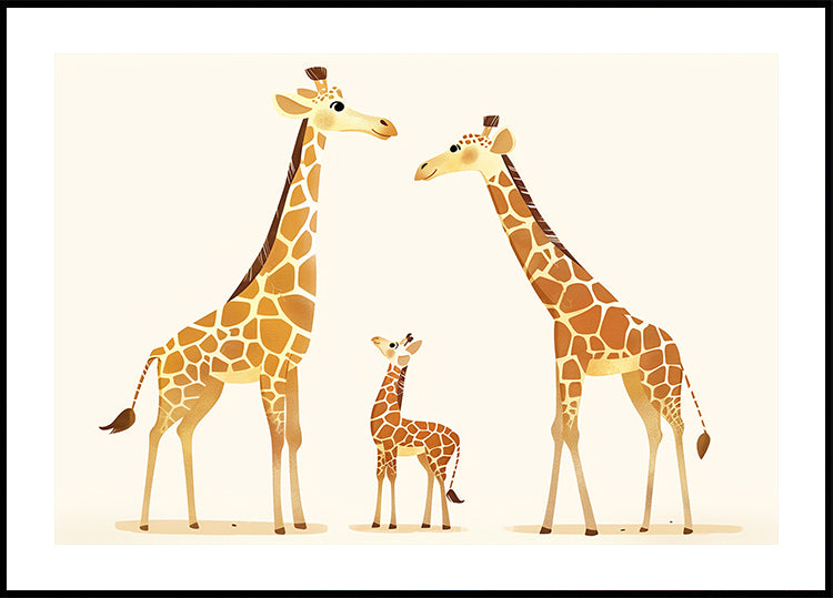 Giraffe Family Trio In Warm Tones Poster - Posterbox.dk