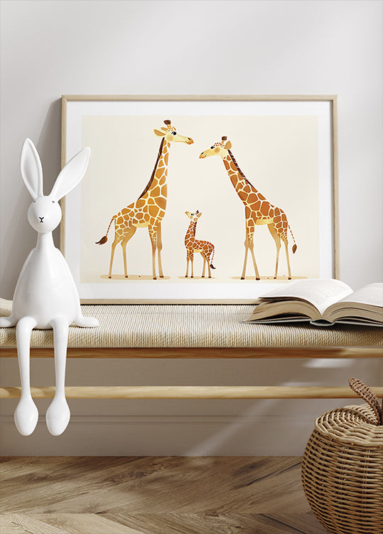 Giraffe Family Trio In Warm Tones Poster - Posterbox.dk