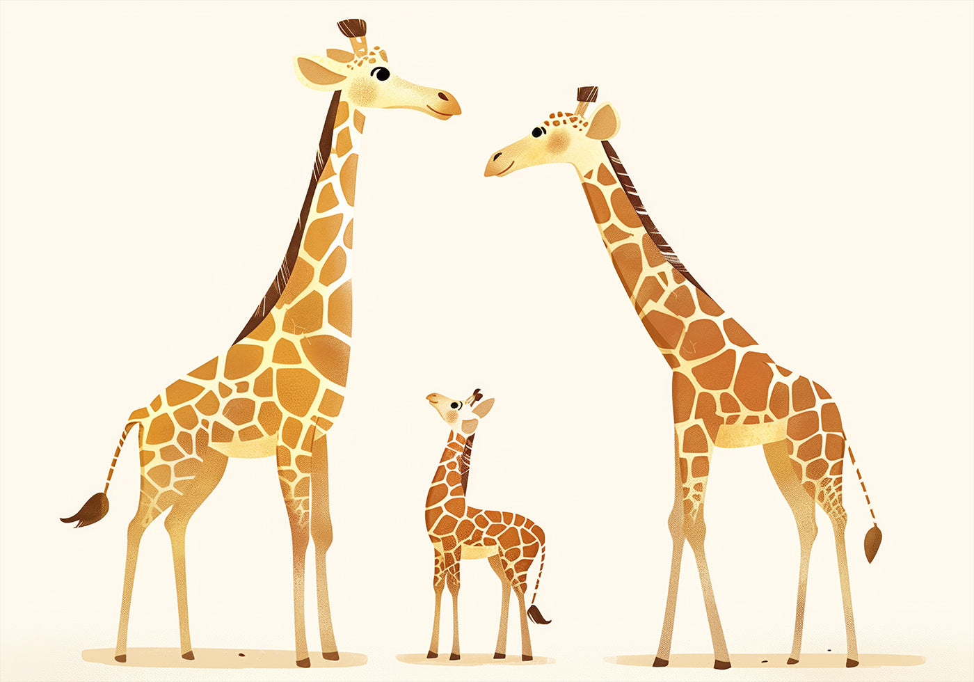 Giraffe Family Trio In Warm Tones Poster - Posterbox.dk