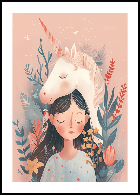 Girl and Unicorn Poster - Posterbox.dk