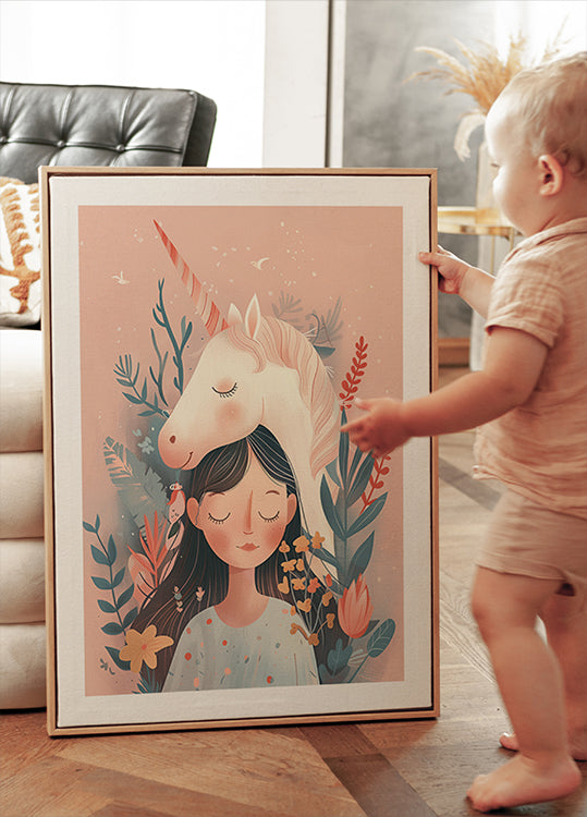 Girl and Unicorn Poster - Posterbox.dk