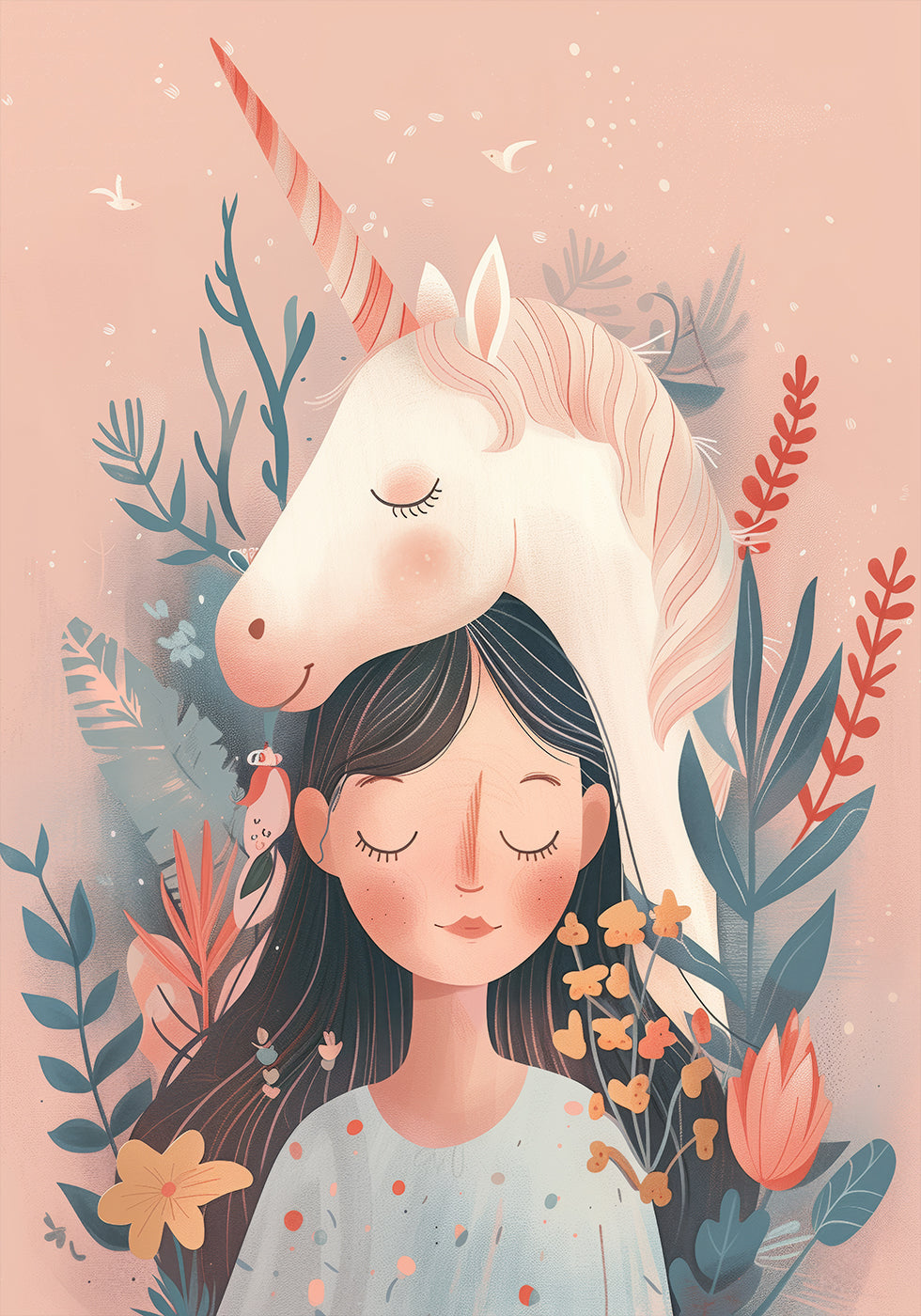 Girl and Unicorn Poster - Posterbox.dk