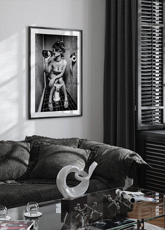 Girl Drinking on the Toilet - Artistic Satire Poster - Posterbox.dk