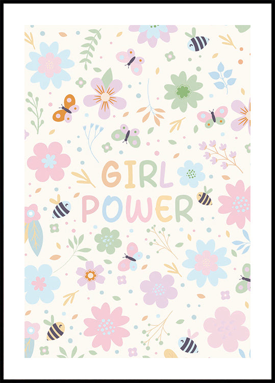 Girl Power Floral Pastel Poster - Posterbox.dk
