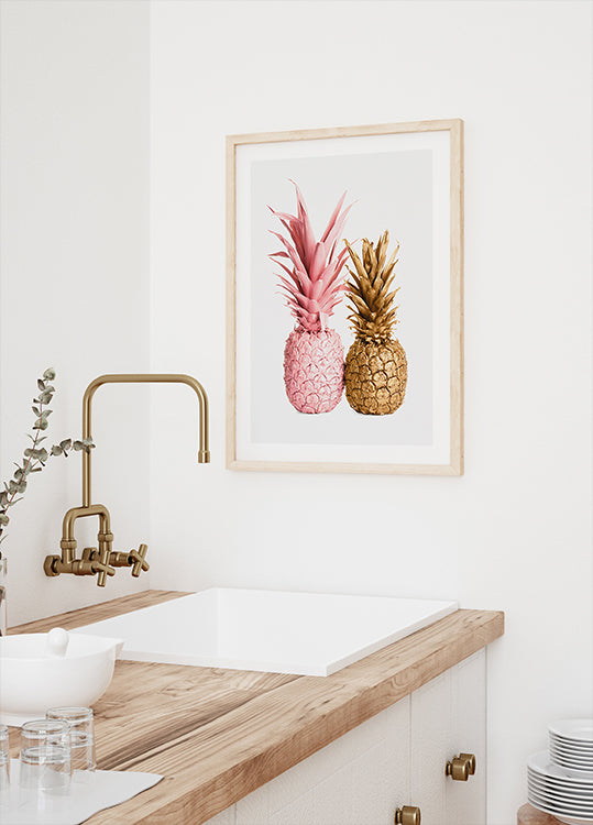 Gold and Pink Pineapple Duo Poster - Posterbox.dk
