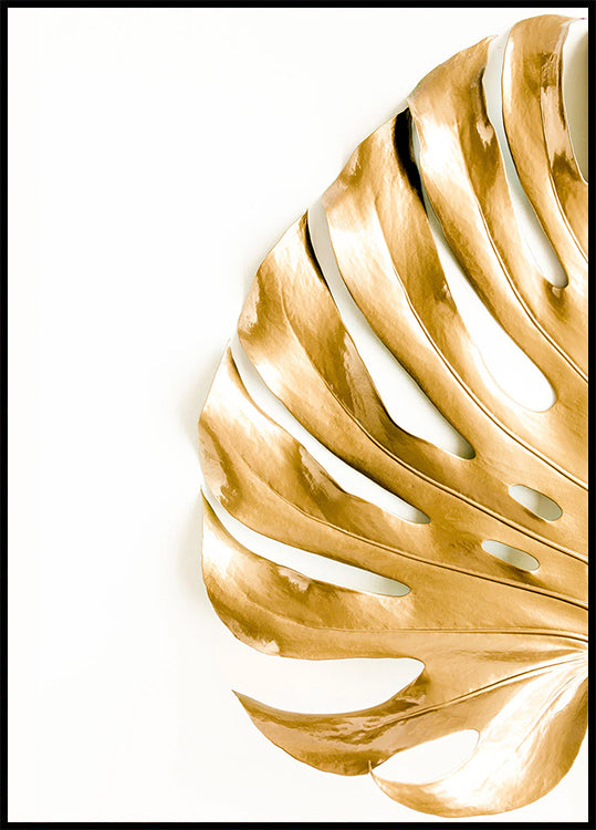 Gold Monstera Leaf Poster - Posterbox.dk
