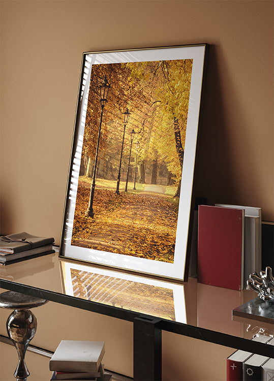 Golden Autumn Park Path Poster - Posterbox.dk