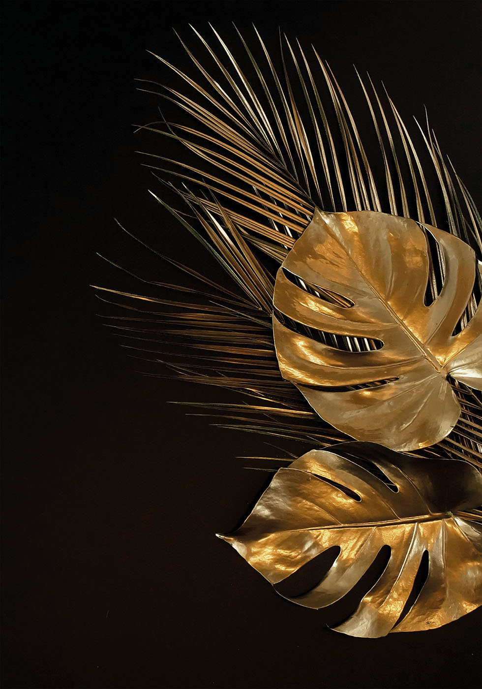 Golden Monstera & Palm Leaf №1 Poster - Posterbox.dk