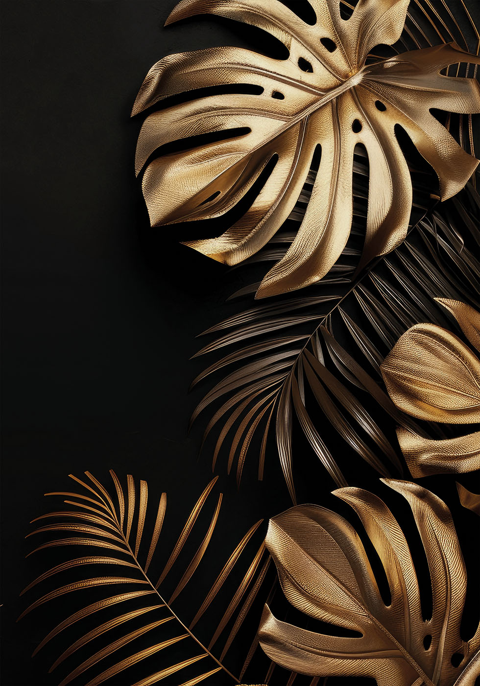 Golden Monstera & Palm Leaf II Poster - Posterbox.dk