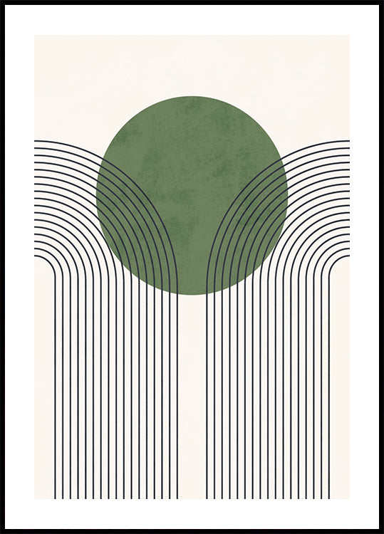 Green Orbit, Minimalist Line and Circle Abstract Poster - Posterbox.dk