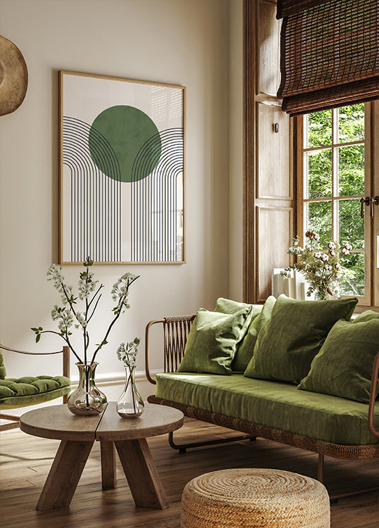 Green Orbit, Minimalist Line and Circle Abstract Poster - Posterbox.dk