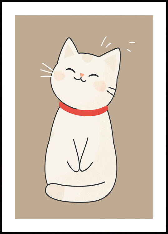 Happy White Cat Poster - Posterbox.dk