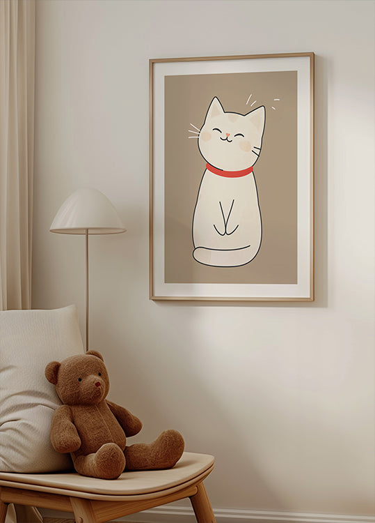 Happy White Cat Poster - Posterbox.dk