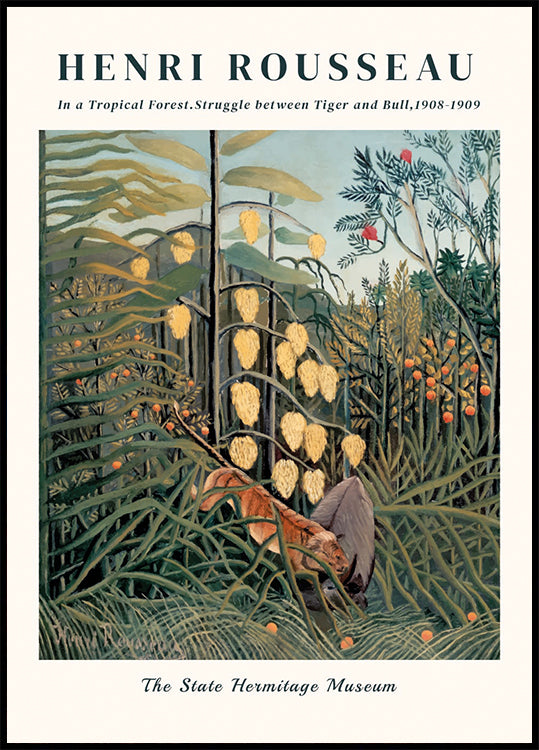 Henri Rousseau - In a Tropical Forest.Struggle between Tiger and Bull Poster - Posterbox.dk