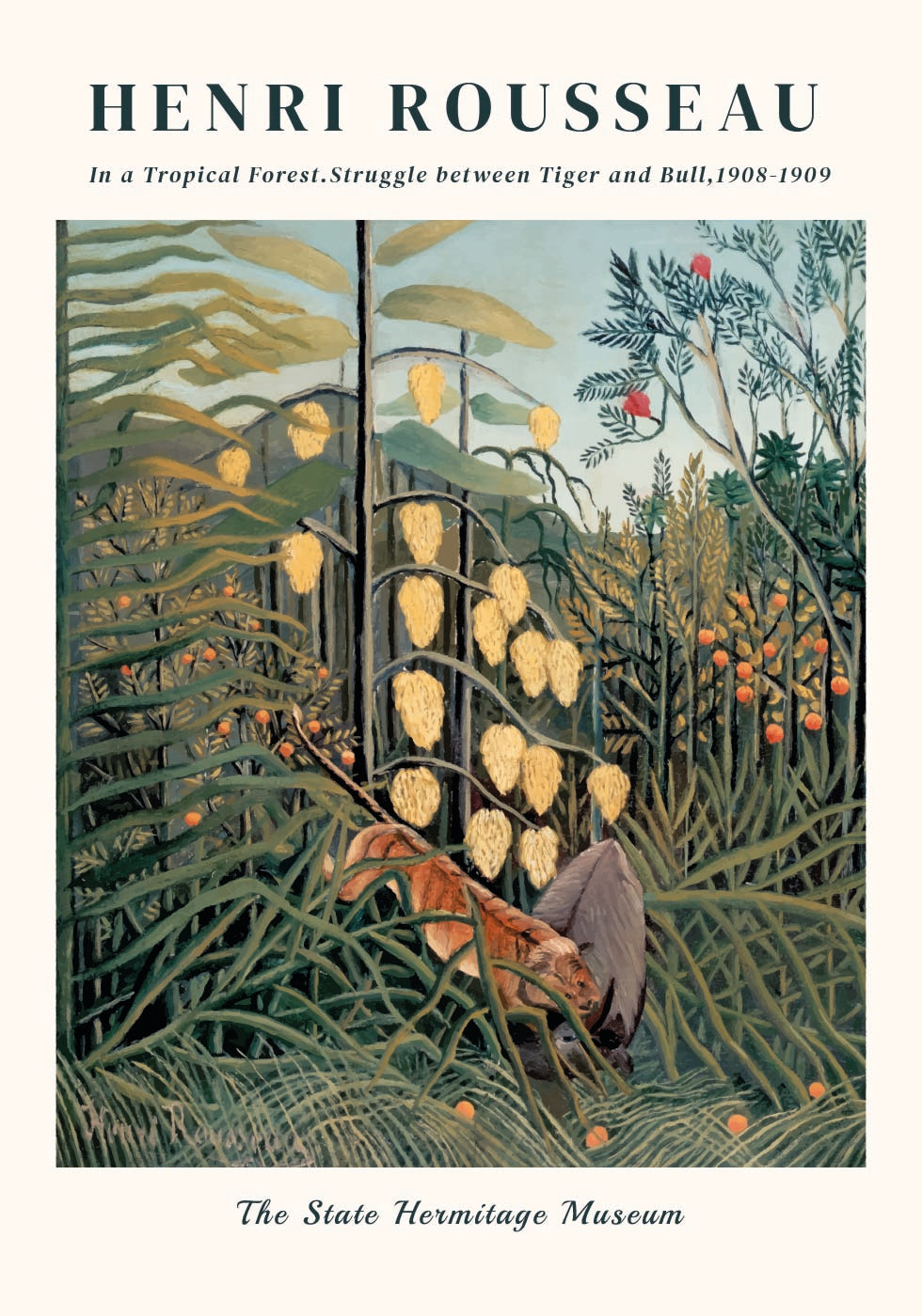 Henri Rousseau - In a Tropical Forest.Struggle between Tiger and Bull Poster - Posterbox.dk