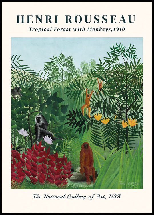 Henri Rousseau - Tropical Forest with Monkeys Poster - Posterbox.dk