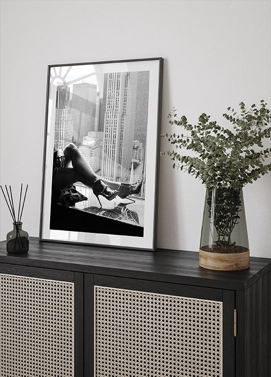 High Heels, City Skyline Black and White Fashion Poster - Posterbox.dk