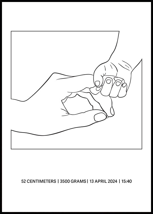 Holding Hands Birth, Minimalist Baby and Parent Line Art Poster - Posterbox.dk