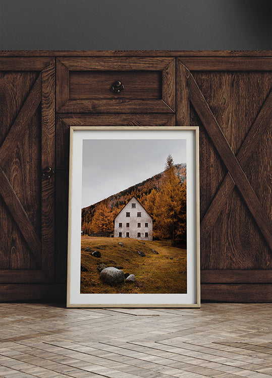 House Near the Autumn Mountains Poster - Posterbox.dk