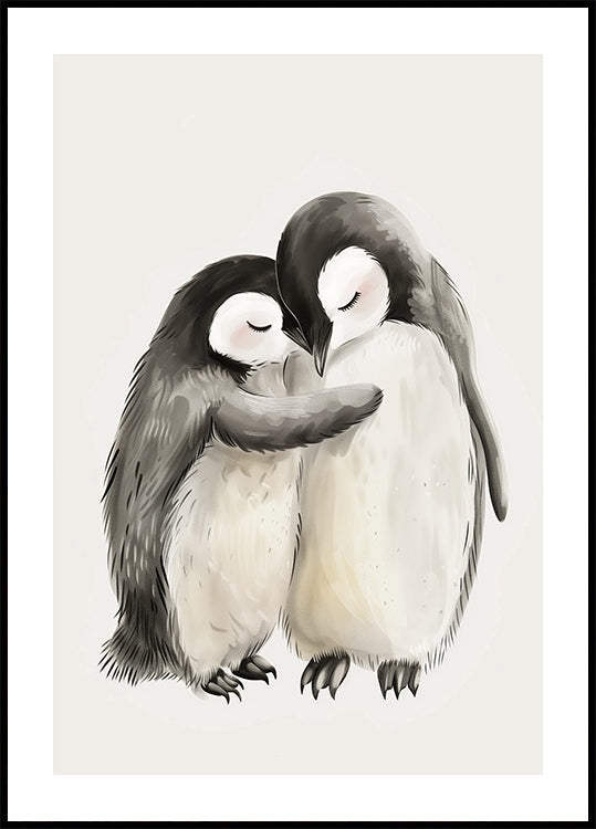 Hugging Baby Penguins Poster - Posterbox.dk