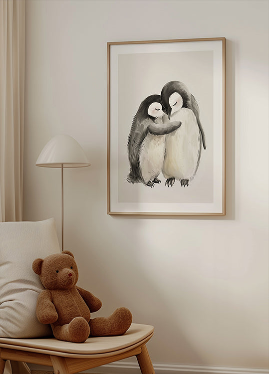 Hugging Baby Penguins Poster - Posterbox.dk