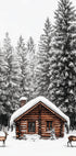 a log cabin with two deer in front of it