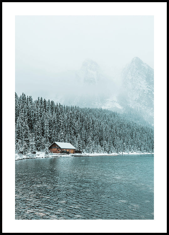 Hut on the Shore of a Winter Lake Poster - Posterbox.dk