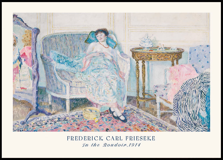 In the Boudoir Feminine Interior Impressionist, Frederick Carl Frieseke 1914 Poster - Posterbox.dk