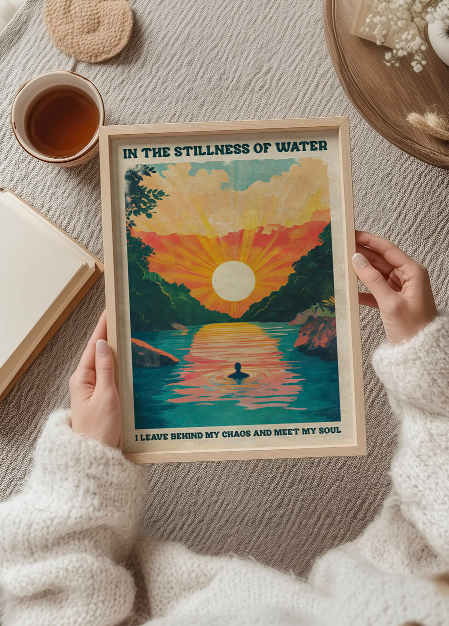 In the Stillness of Water Sunset River Poster - Posterbox.dk