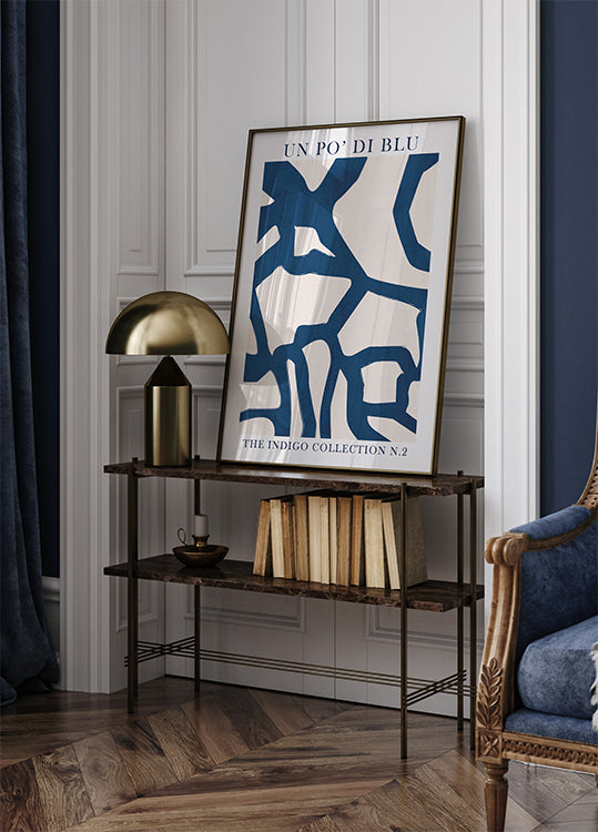 Indigo Flow, Abstract Shapes in Blue and White Poster - Posterbox.dk