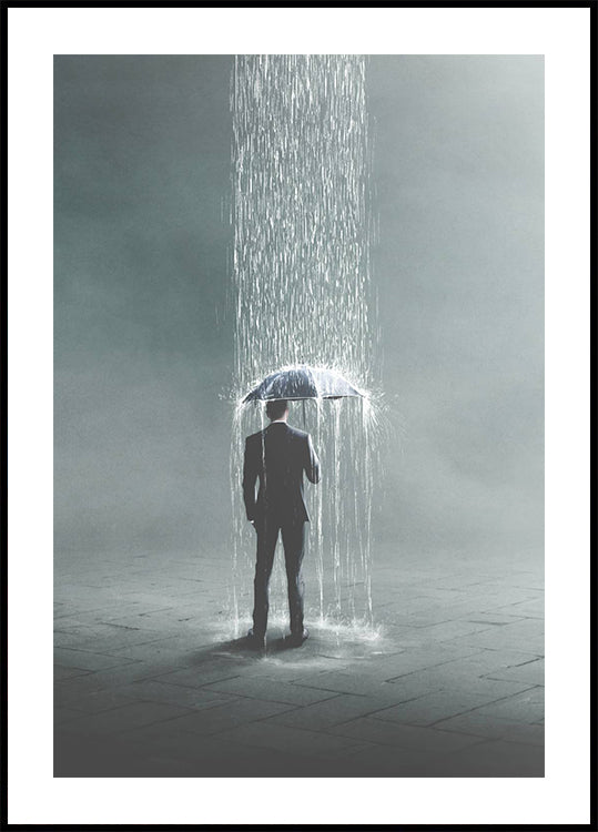 Isolated Rainfall, Suit and Umbrella Poster - Posterbox.dk